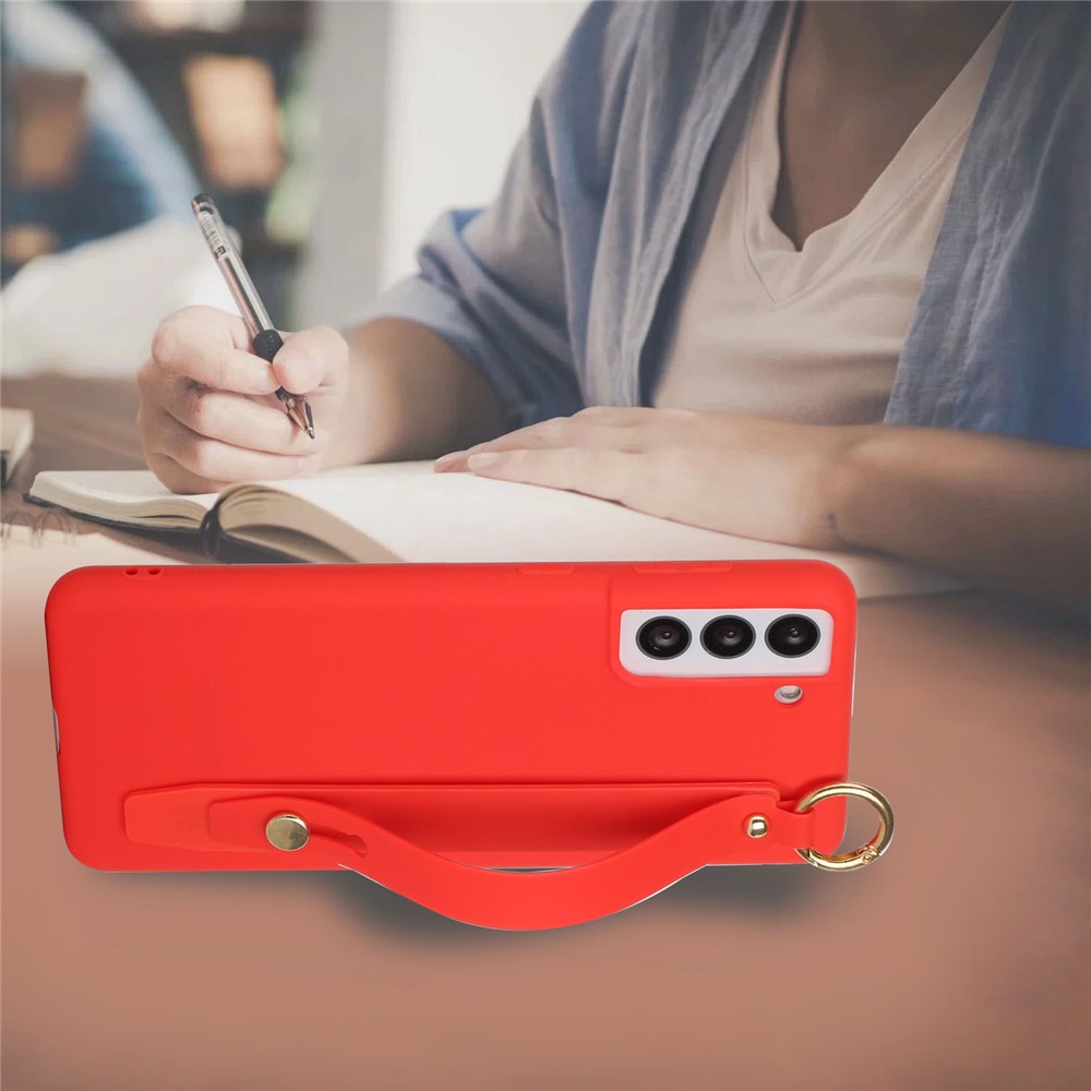 Well-Protected TPU Case with Kickstand Hand Strap for Samsung Galaxy S21+ 5G - Red-4