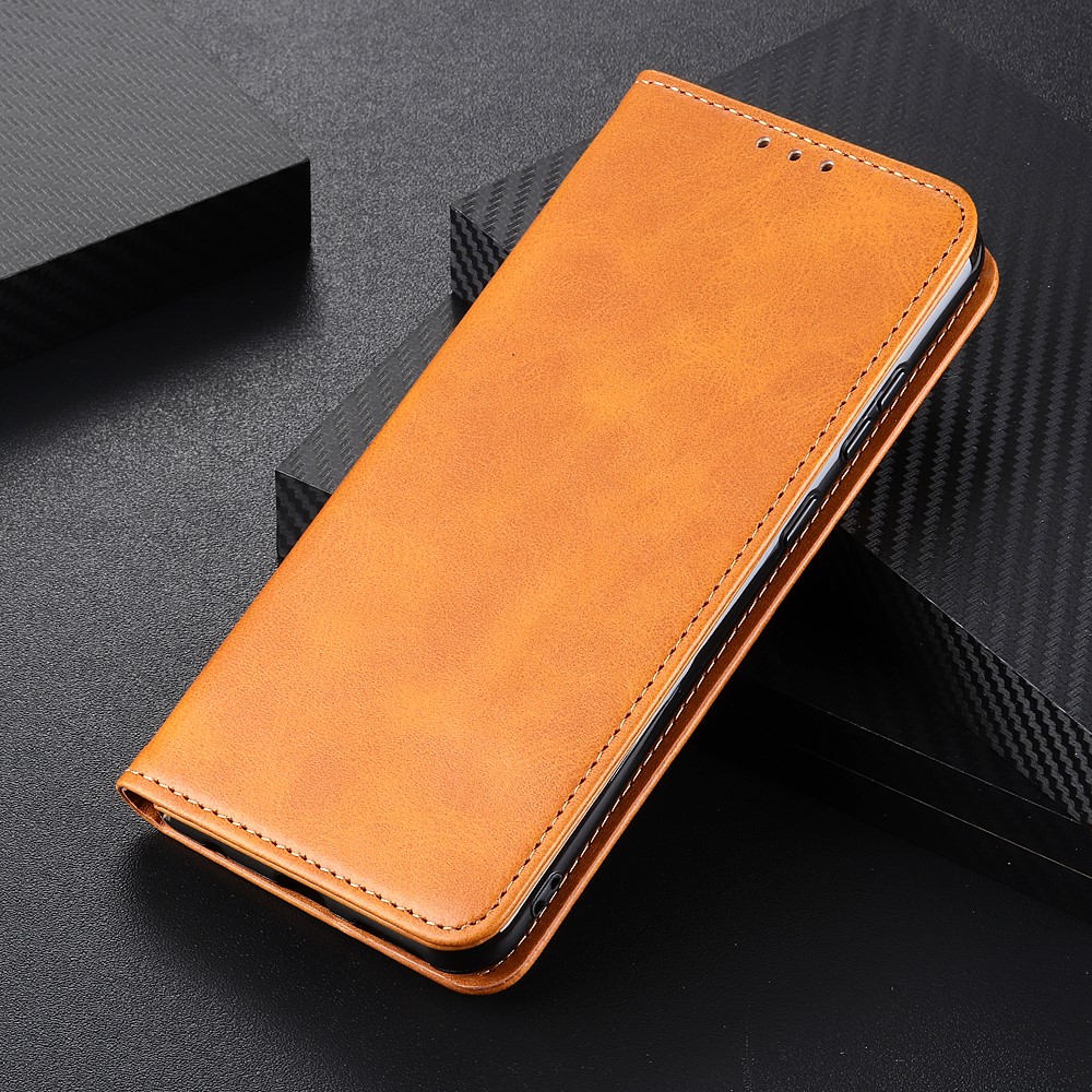 Magnetic Closure Split Leather Phone Case Shell Wallet Stand Cover for Samsung Galaxy A22 5G (EU Version) - Brown-5