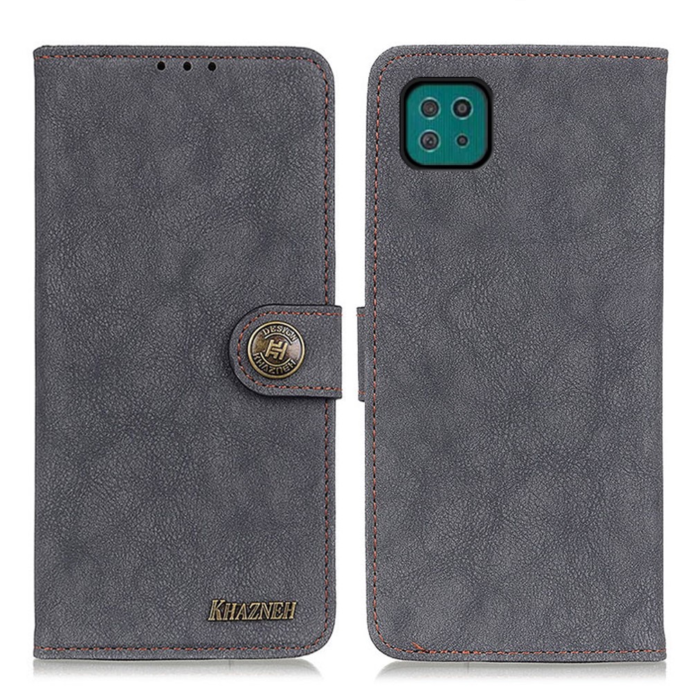 KHAZNEH Retro Style Split Leather Wallet Design Phone Case for Samsung Galaxy A22 5G (EU Version) - Black-1
