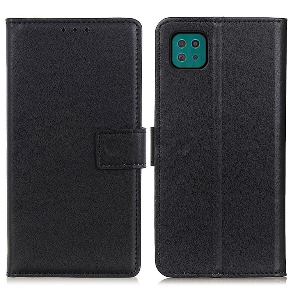 Full Protection Magnetic Clasp Design Leather Mobile Phone Wallet Stand Shell for Samsung Galaxy A22 5G (EU Version) - Black-1