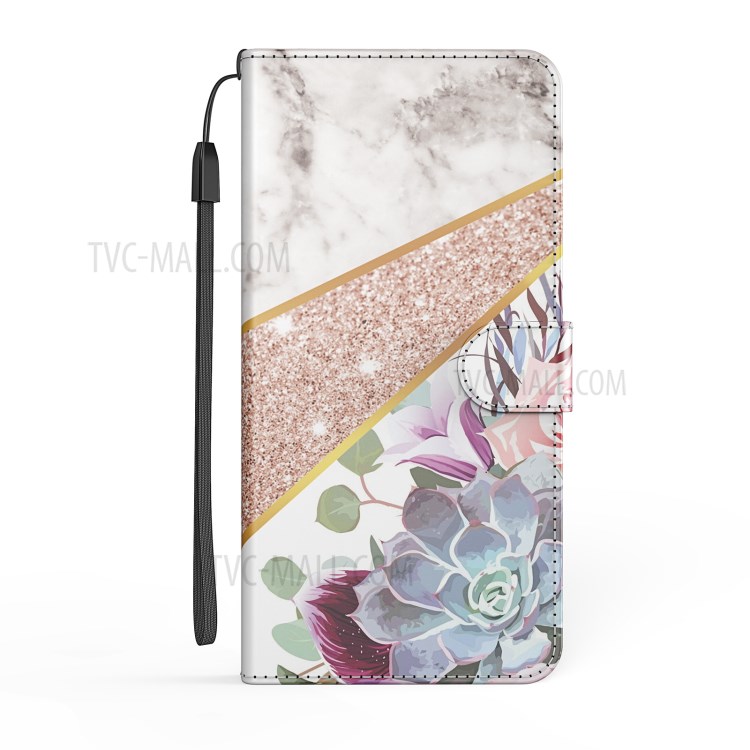 Pattern Printing Marble Leather Protector Case Wallet for Samsung Galaxy A72 4G / 5G - White / Flower-4