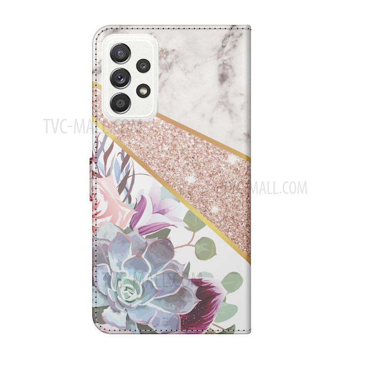 Pattern Printing Marble Leather Protector Case Wallet for Samsung Galaxy A72 4G / 5G - White / Flower-5
