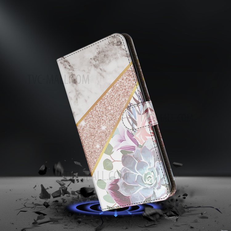 Pattern Printing Marble Leather Protector Case Wallet for Samsung Galaxy A72 4G / 5G - White / Flower-6