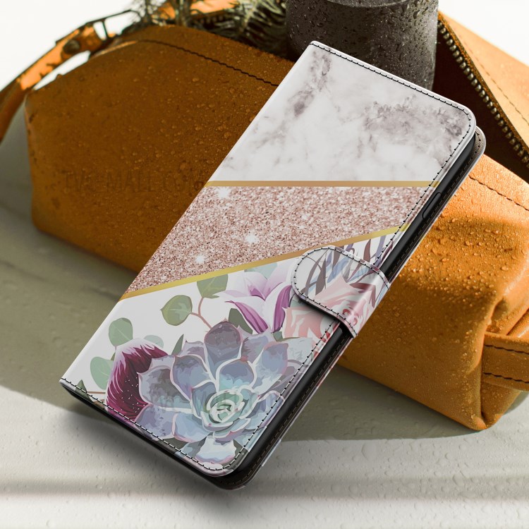 Pattern Printing Marble Leather Protector Case Wallet for Samsung Galaxy A72 4G / 5G - White / Flower-7