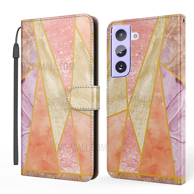 Marble Pattern Handy Strap Wallet Stand Leather Protection Case for Samsung Galaxy S21 5G - Style A-1