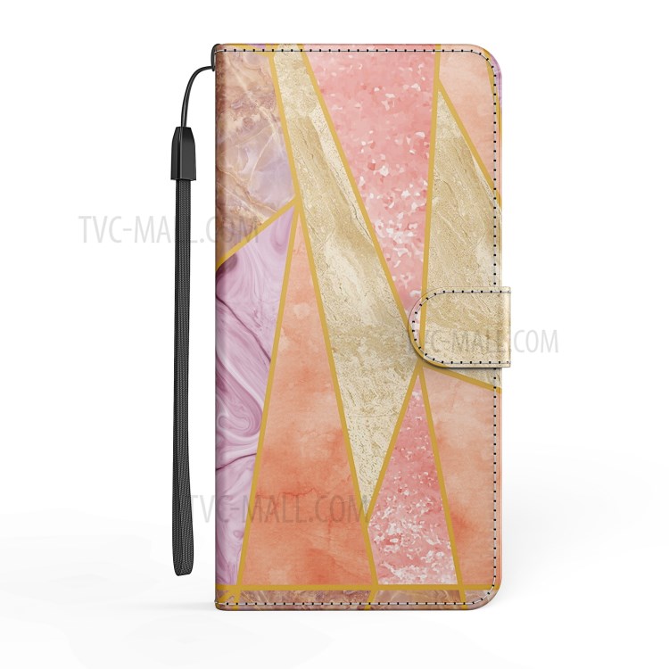 Marble Pattern Handy Strap Wallet Stand Leather Protection Case for Samsung Galaxy S21 5G - Style A-4