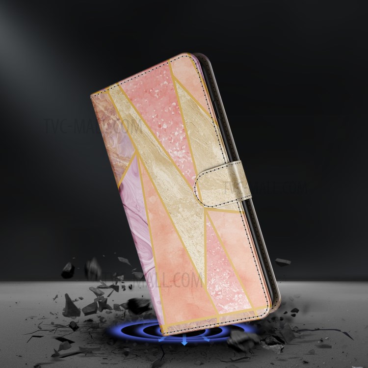Marble Pattern Protective Leather Wallet Case with Stand for Samsung Galaxy S21+ 5G - Orange / Gold-6