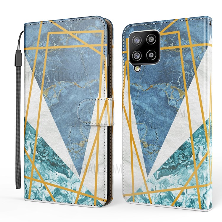 Pattern Printing Marble Style Wallet Leather Phone Case Stand for Samsung Galaxy A42 5G - Blue / White-1
