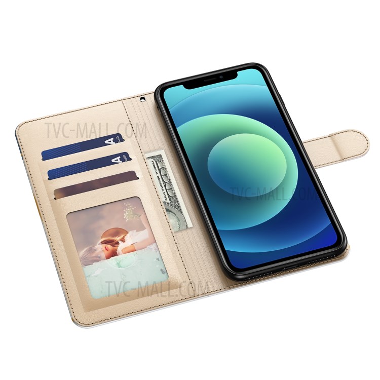 Pattern Printing Marble Style Wallet Leather Phone Case Stand for Samsung Galaxy A42 5G - Blue / White-3