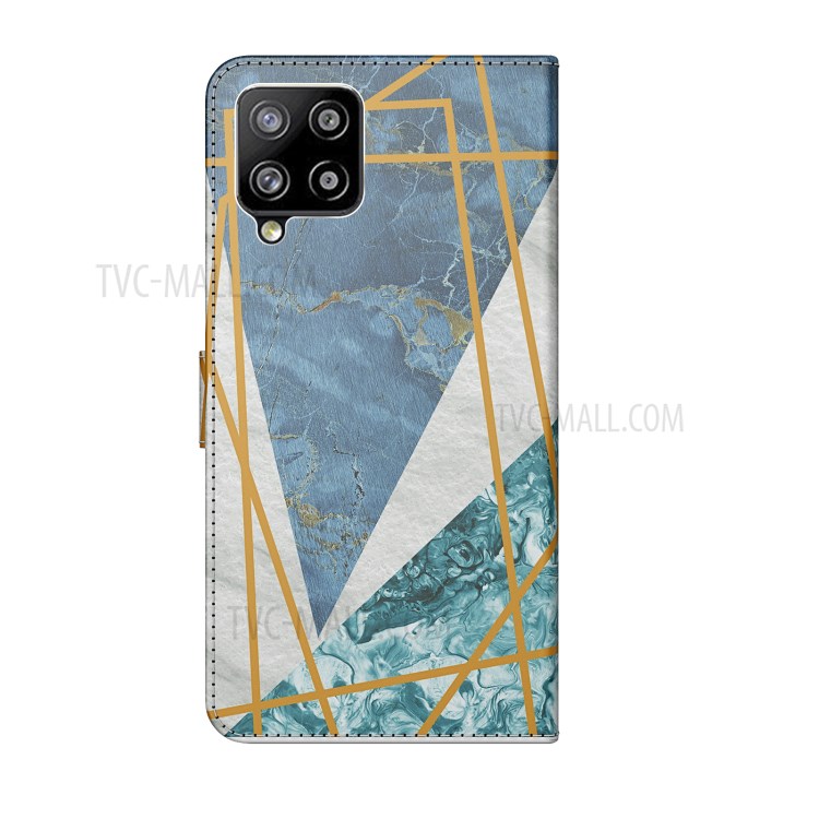 Pattern Printing Marble Style Wallet Leather Phone Case Stand for Samsung Galaxy A42 5G - Blue / White-5
