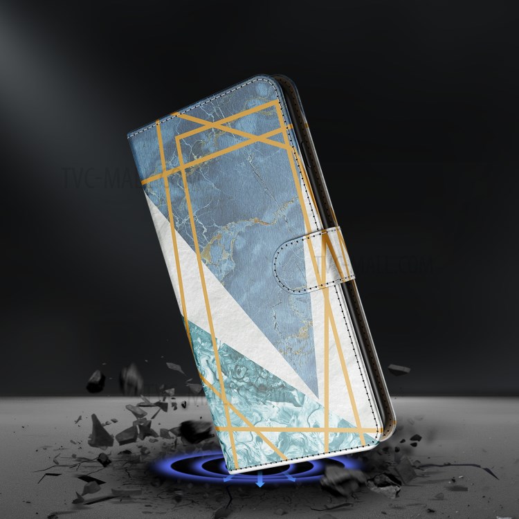 Pattern Printing Marble Style Wallet Leather Phone Case Stand for Samsung Galaxy A42 5G - Blue / White-6