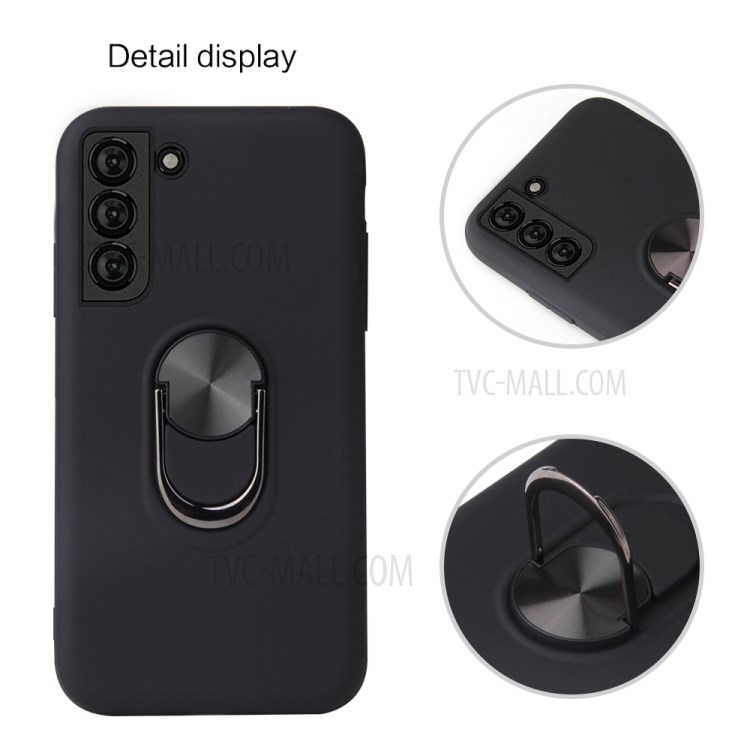 Detachable PC + TPU Hybrid Phone Case with Electroplating Finger Ring Kickstand for Samsung Galaxy S21 5G - Black-4
