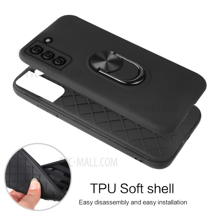 Cassa Del Telefono Ibrido PC + TPU Staccabile Con Cavalletto Per Anello Per Finger Elettroplating Per Samsung Galaxy S21 + 5G - Nero-3