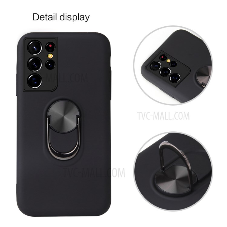 Detachable PC + TPU Hybrid Phone Case with Electroplating Finger Ring Kickstand for Samsung Galaxy S21 Ultra 5G - Black-4