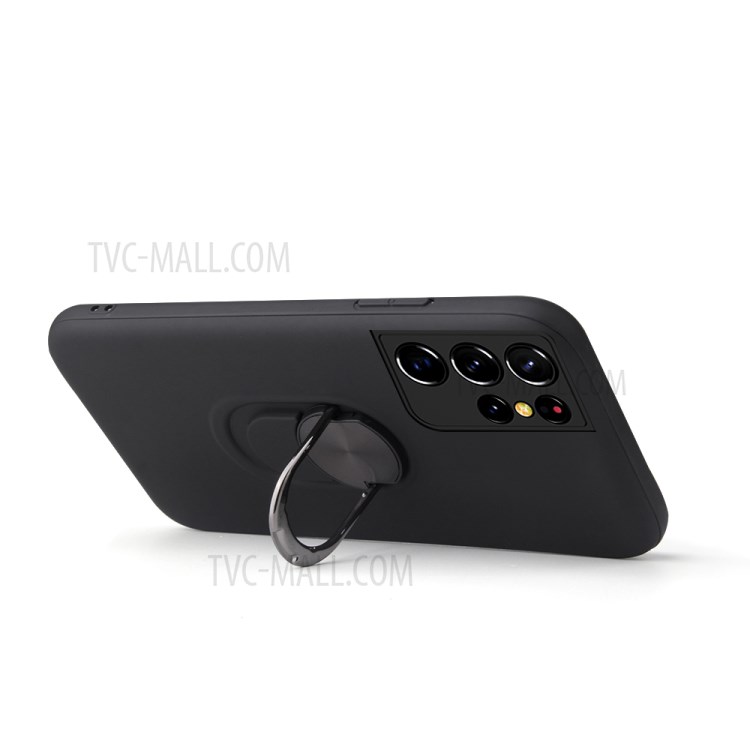 Detachable PC + TPU Hybrid Phone Case with Electroplating Finger Ring Kickstand for Samsung Galaxy S21 Ultra 5G - Black-5