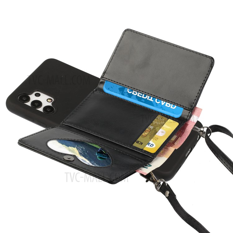 Card Bag Style Kickstand PU Leather + TPU Case for Samsung Galaxy A32 5G - Black-3
