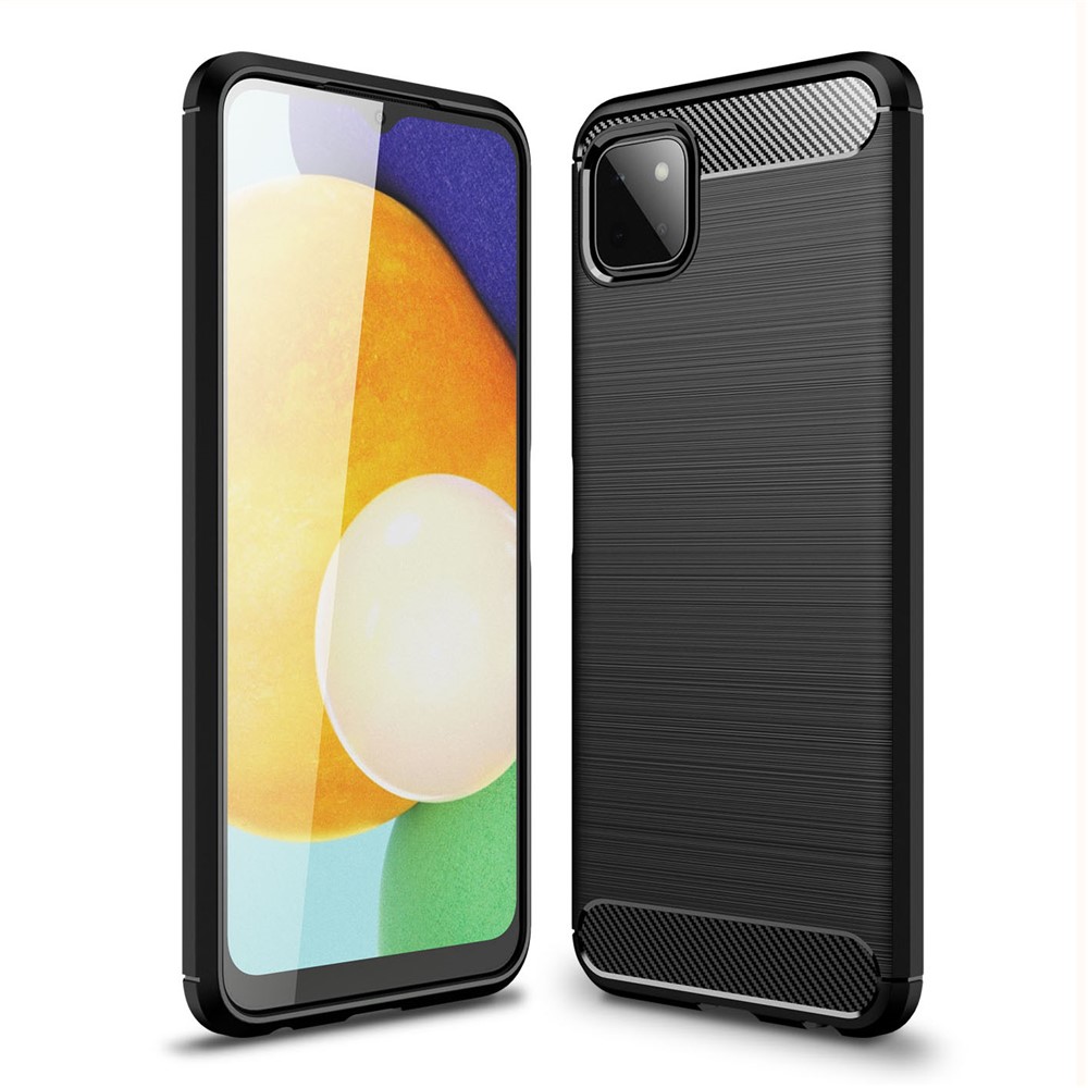 Flexible TPU Phone Protector Case Brushed Carbon Fiber Texture Cover for Samsung Galaxy A22 5G (EU Version) - Black-1