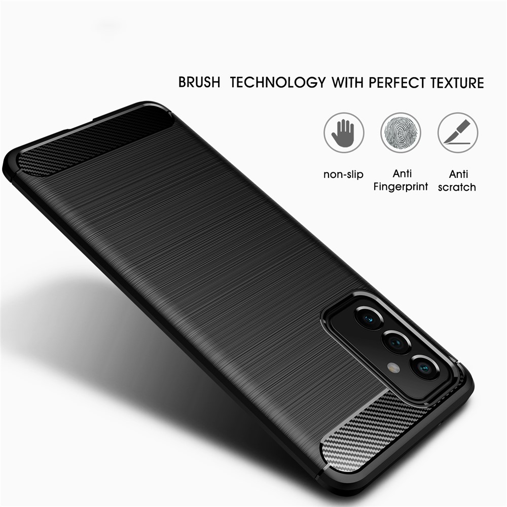 Flexible TPU Phone Protector Case Brushed Carbon Fiber Texture Cover for Samsung Galaxy A82 5G - Black-3