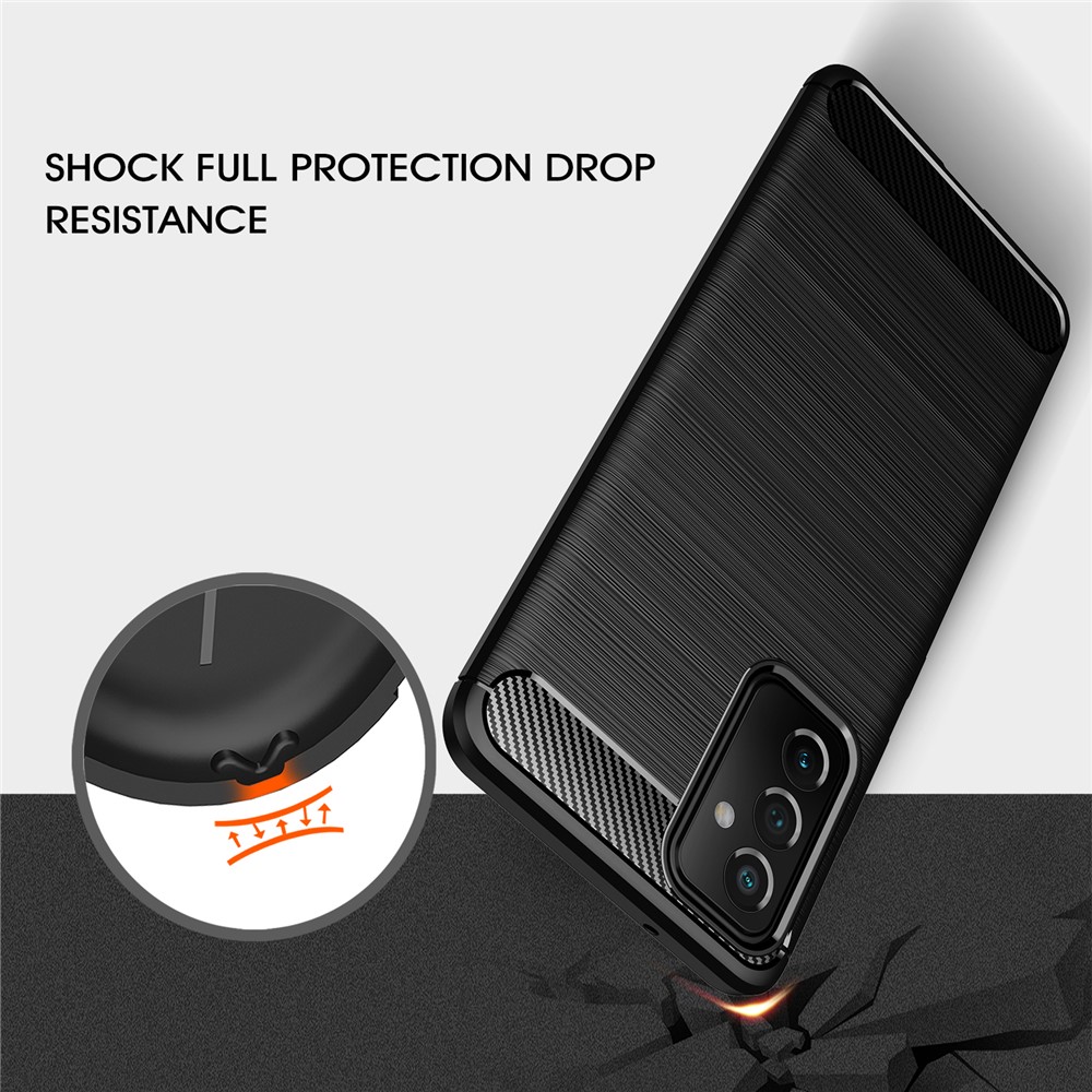 Flexible TPU Phone Protector Case Brushed Carbon Fiber Texture Cover for Samsung Galaxy A82 5G - Black-5
