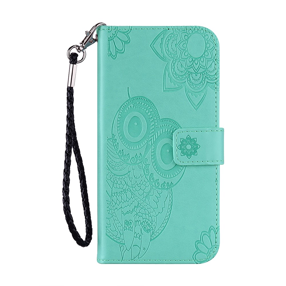 Imprint Flower Owl Pattern Stand Phone Leather Wallet Cover for Samsung Galaxy A22 5G (EU Version) - Cyan-1