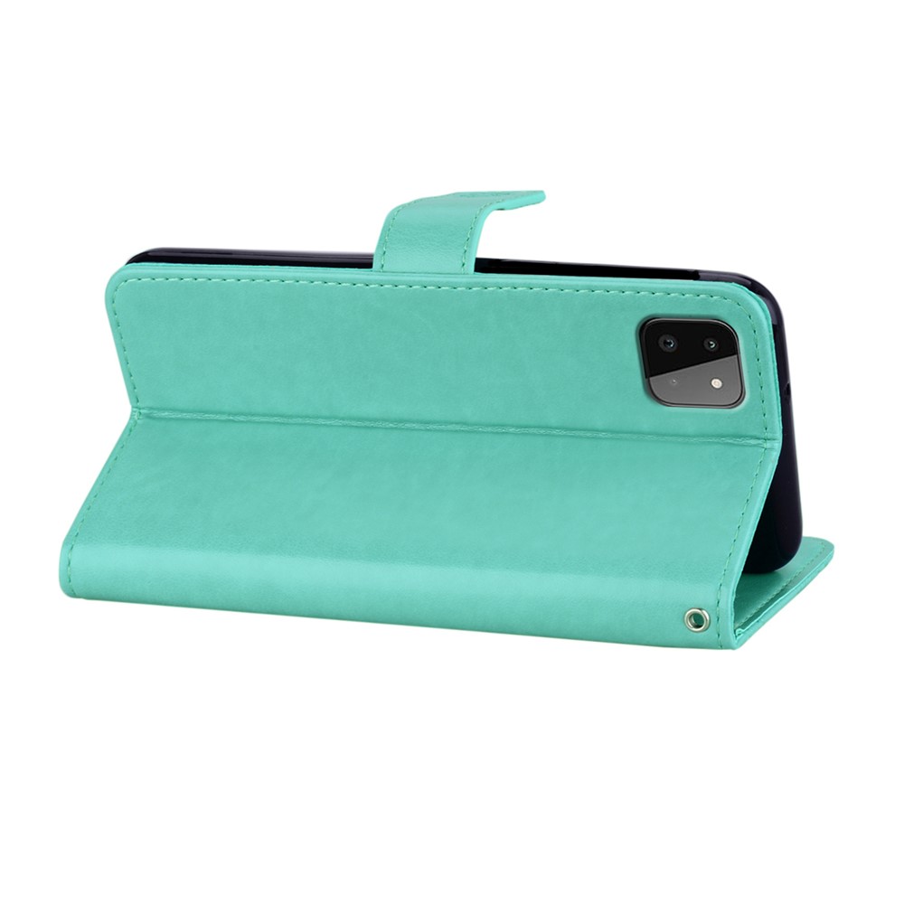 Imprint Flower Owl Pattern Stand Phone Leather Wallet Cover for Samsung Galaxy A22 5G (EU Version) - Cyan-2