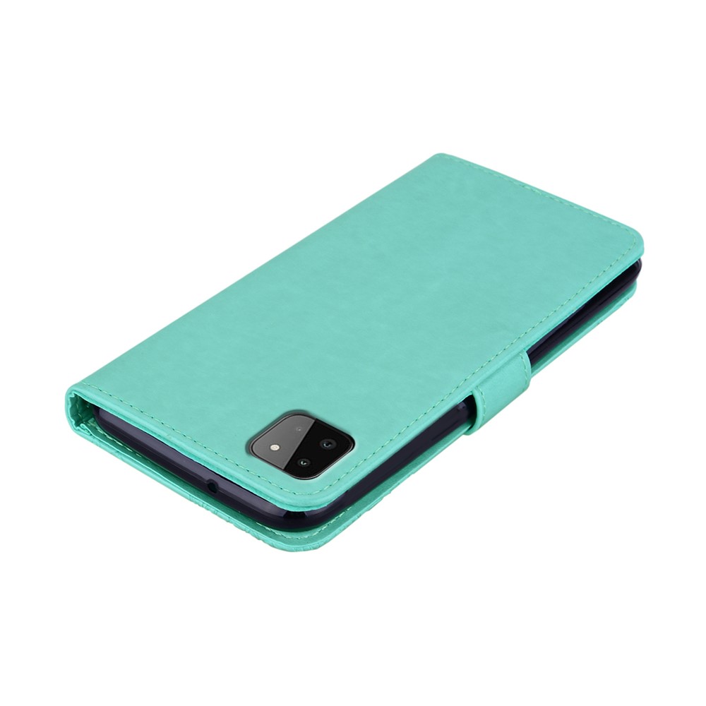 Imprint Flower Owl Pattern Stand Phone Leather Wallet Cover for Samsung Galaxy A22 5G (EU Version) - Cyan-6