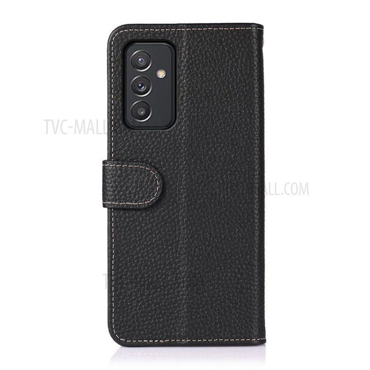 KHAZNEH Litchi Skin Top Layer Genuine Leather Wallet Case for Samsung Galaxy A82 5G - Black-6