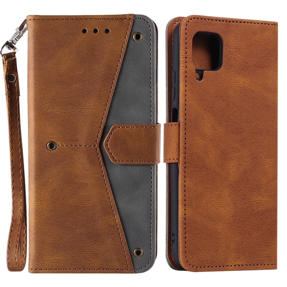 Splicing Stitching Skin-touch PU Leather Case Stand Protector Cover for Samsung Galaxy A22 4G (EU Version) - Brown-1