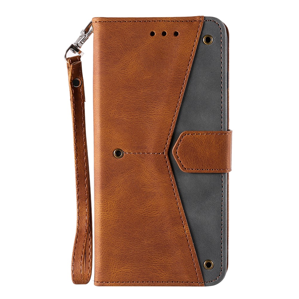 Splicing Stitching Skin-touch PU Leather Case Stand Protector Cover for Samsung Galaxy A22 4G (EU Version) - Brown-2