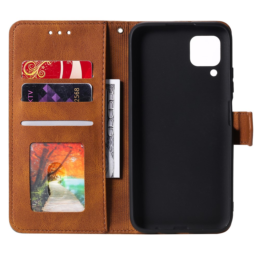 Splicing Stitching Skin-touch PU Leather Case Stand Protector Cover for Samsung Galaxy A22 4G (EU Version) - Brown-3