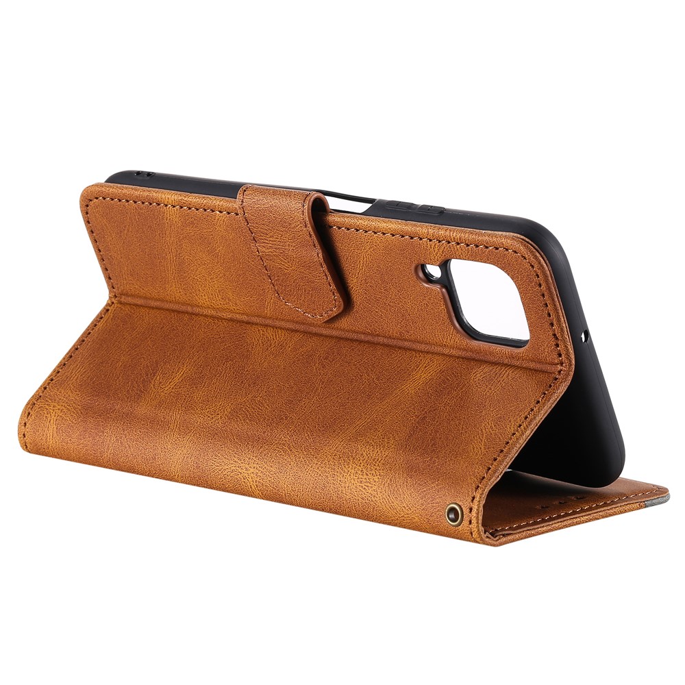 Splicing Stitching Skin-touch PU Leather Case Stand Protector Cover for Samsung Galaxy A22 4G (EU Version) - Brown-4