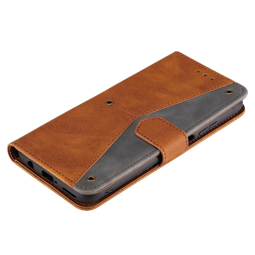Splicing Stitching Skin-touch PU Leather Case Stand Protector Cover for Samsung Galaxy A22 4G (EU Version) - Brown-5