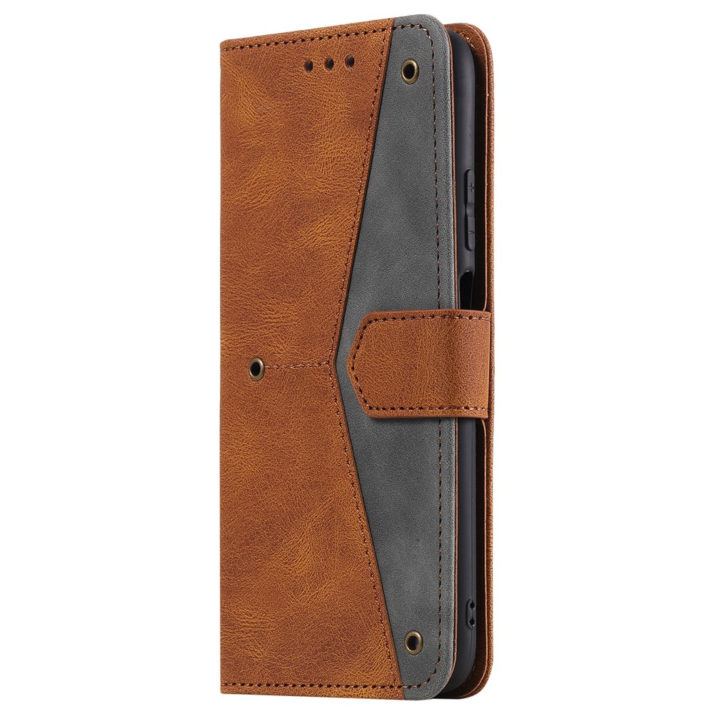 Splicing Stitching Skin-touch PU Leather Case Stand Protector Cover for Samsung Galaxy A22 4G (EU Version) - Brown-6