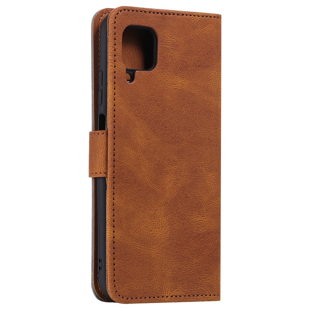 Splicing Stitching Skin-touch PU Leather Case Stand Protector Cover for Samsung Galaxy A22 4G (EU Version) - Brown-7