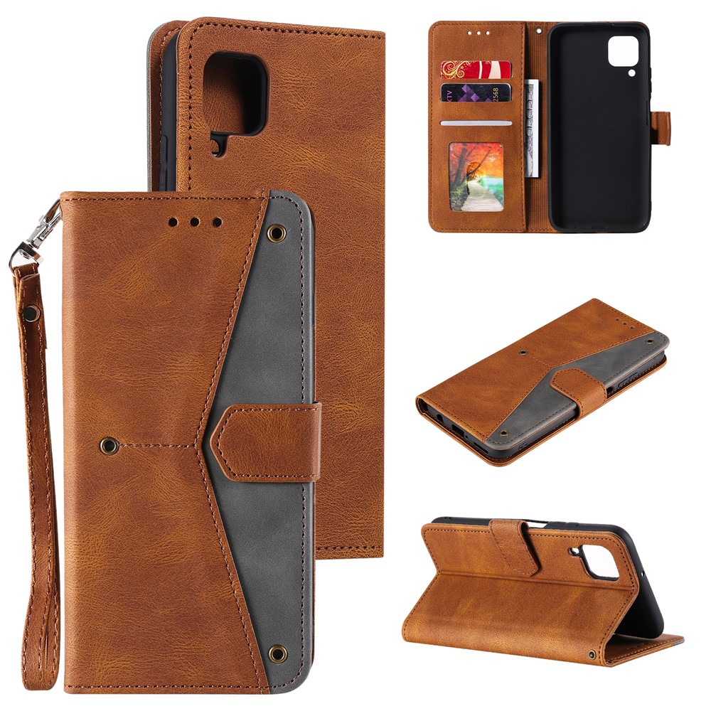 Splicing Stitching Skin-touch PU Leather Case Stand Protector Cover for Samsung Galaxy A22 4G (EU Version) - Brown-8