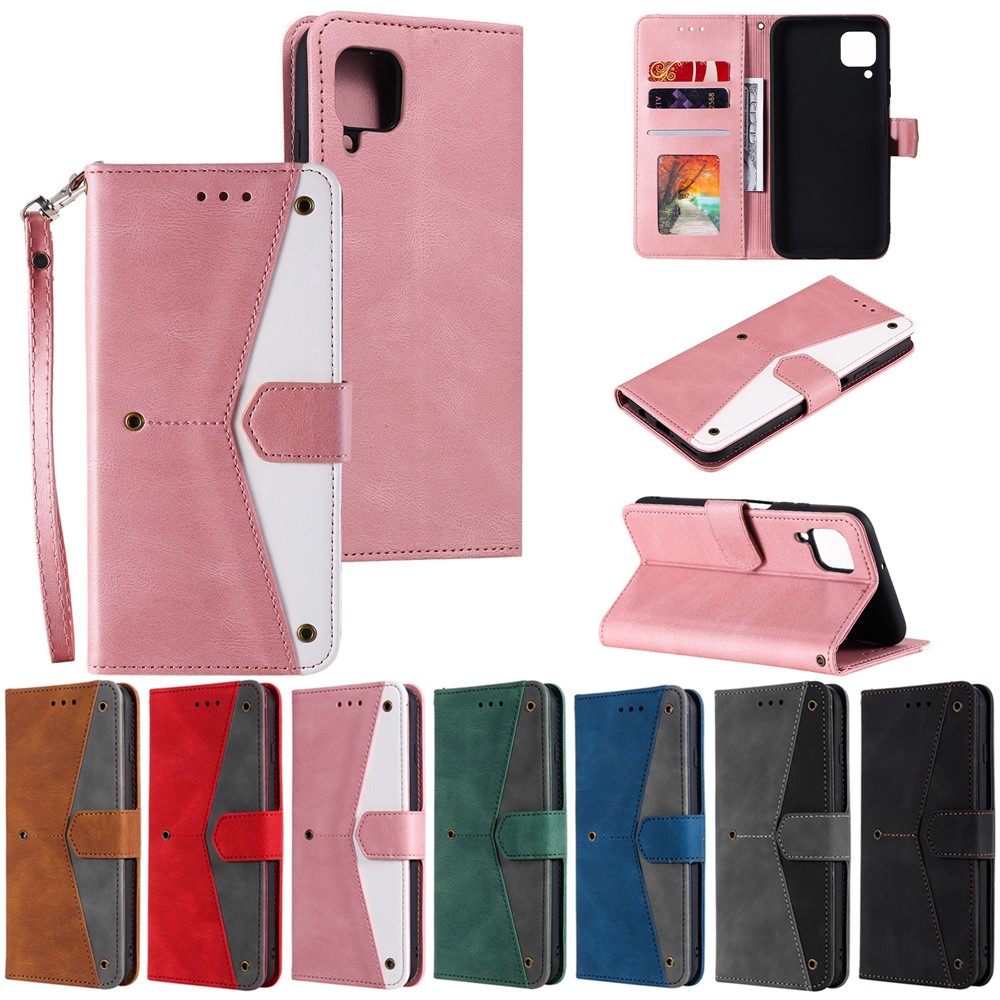 Splicing Stitching Skin-touch PU Leather Case Stand Protector Cover for Samsung Galaxy A22 4G (EU Version) - Brown-9