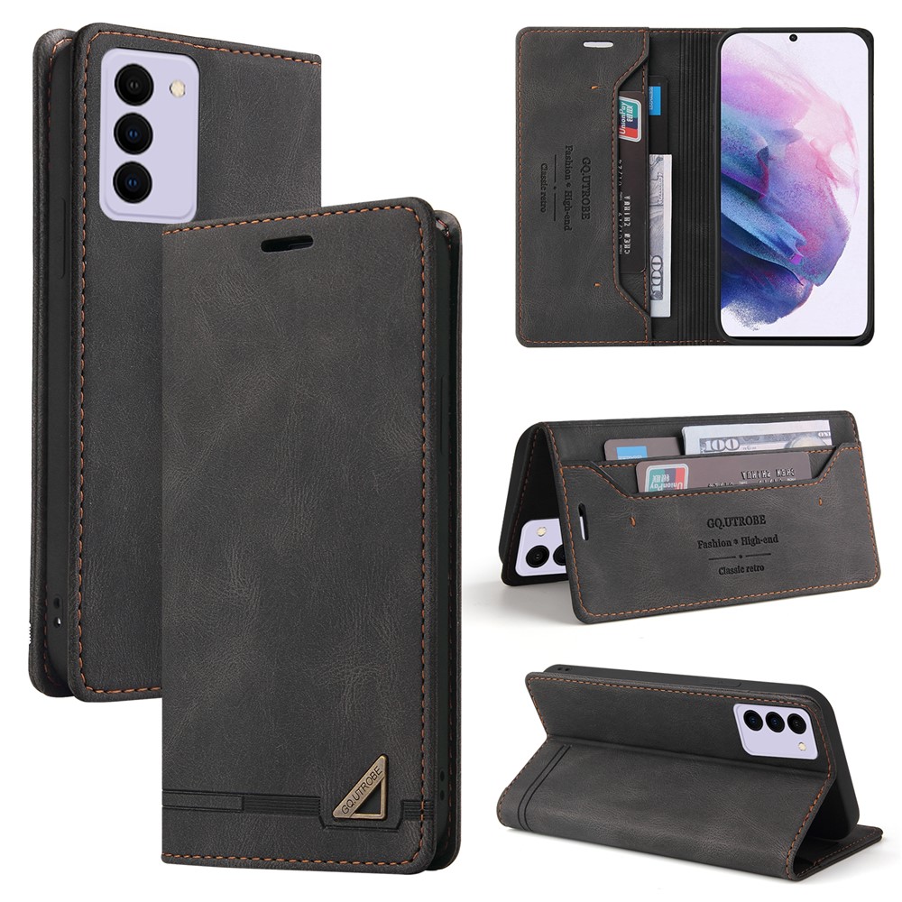 GQ.UTROBE Auto- absorbed Quality Leather Phone Shell Case with Anti-theft Swiping Design for Samsung Galaxy S21 FE - Black-10