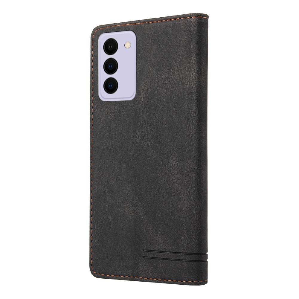 GQ.UTROBE Auto- absorbed Quality Leather Phone Shell Case with Anti-theft Swiping Design for Samsung Galaxy S21 FE - Black-7
