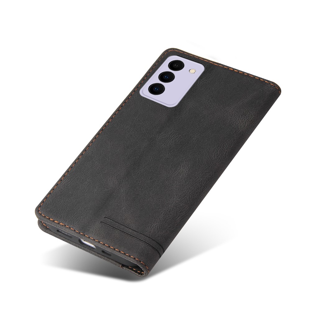 GQ.UTROBE Auto- absorbed Quality Leather Phone Shell Case with Anti-theft Swiping Design for Samsung Galaxy S21 FE - Black-9