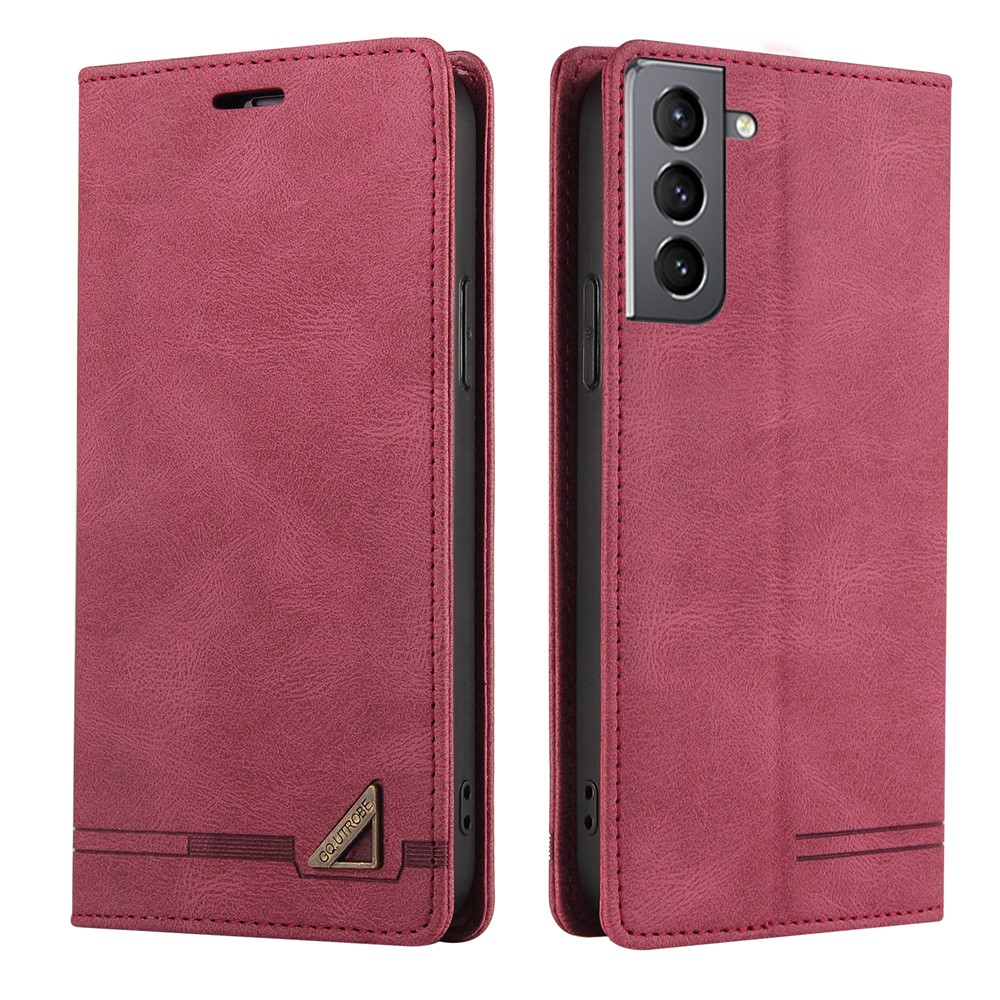 GQ.UTROBE Auto- absorbed Quality Leather Phone Shell Case with Anti-theft Swiping Design for Samsung Galaxy S21 5G - Red-1