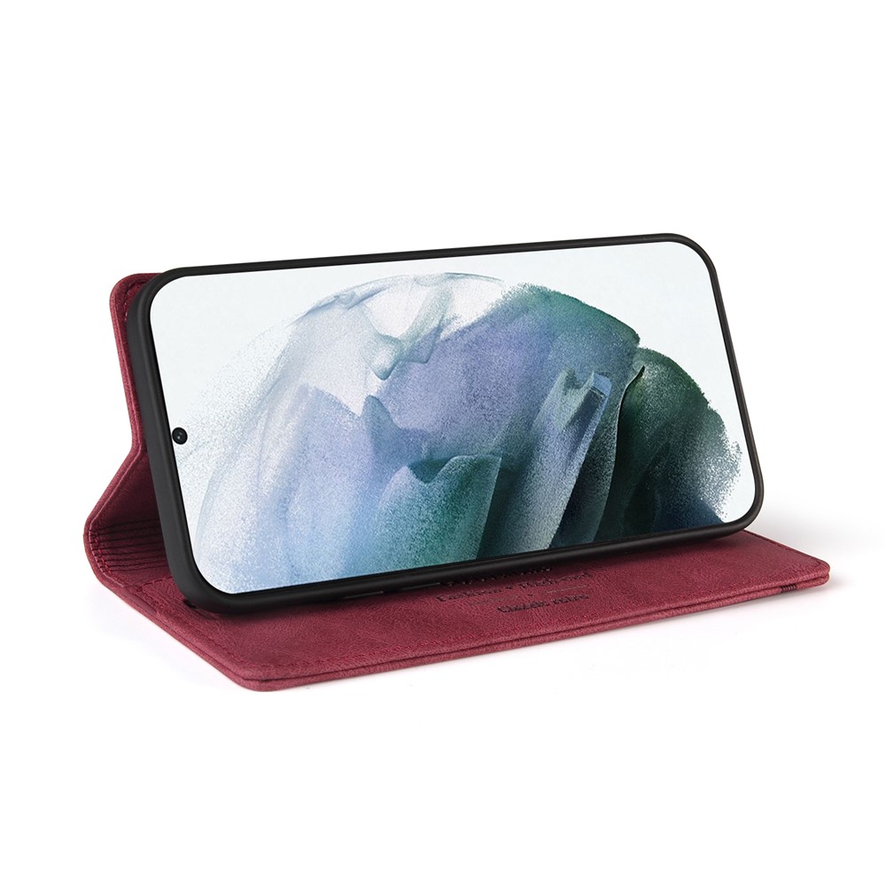 GQ.UTROBE Auto- absorbed Quality Leather Phone Shell Case with Anti-theft Swiping Design for Samsung Galaxy S21 5G - Red-2