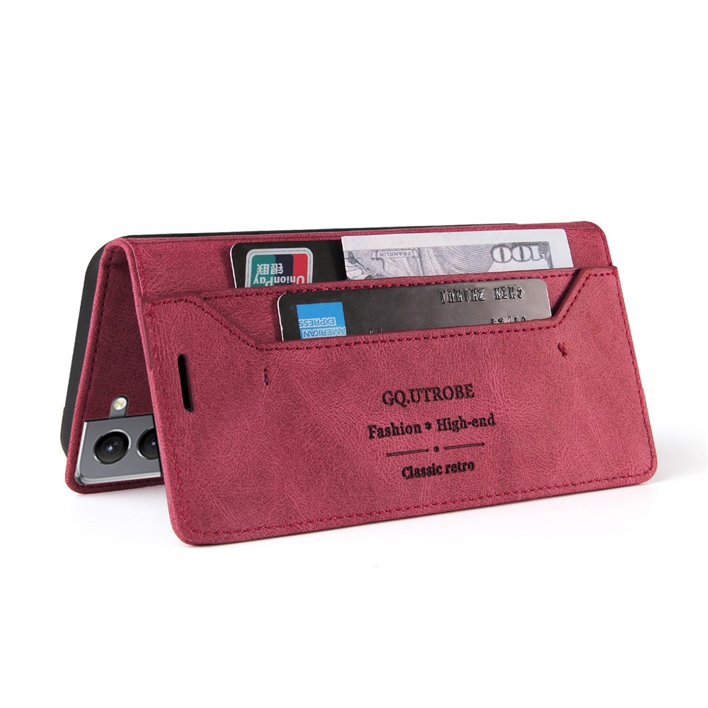 GQ.UTROBE Auto- absorbed Quality Leather Phone Shell Case with Anti-theft Swiping Design for Samsung Galaxy S21 5G - Red-3