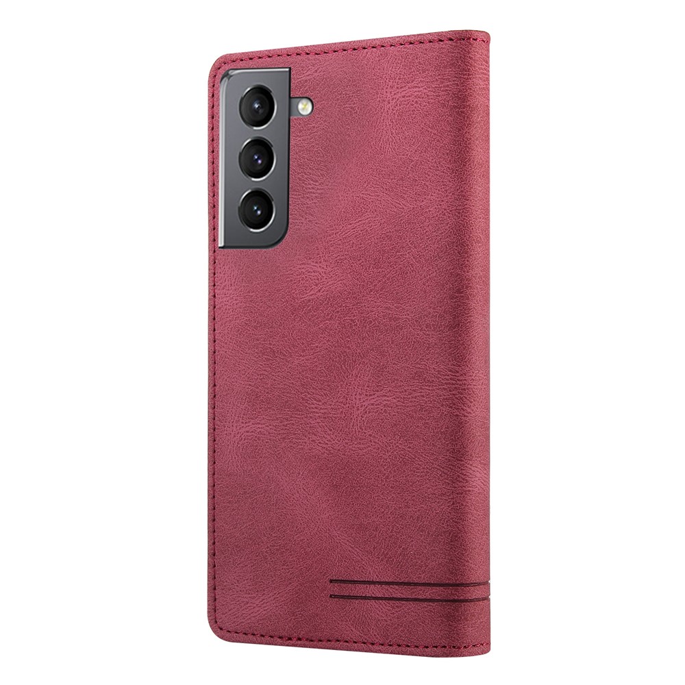 GQ.UTROBE Auto- absorbed Quality Leather Phone Shell Case with Anti-theft Swiping Design for Samsung Galaxy S21 5G - Red-7
