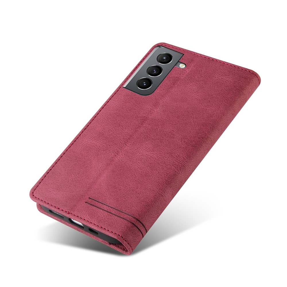 GQ.UTROBE Auto- absorbed Quality Leather Phone Shell Case with Anti-theft Swiping Design for Samsung Galaxy S21 5G - Red-9
