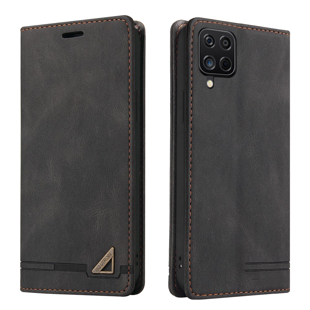GQ.UTROBE Auto- absorbed Quality Leather Phone Shell Case with Anti-theft Swiping Design for Samsung Galaxy A12 - Black-1