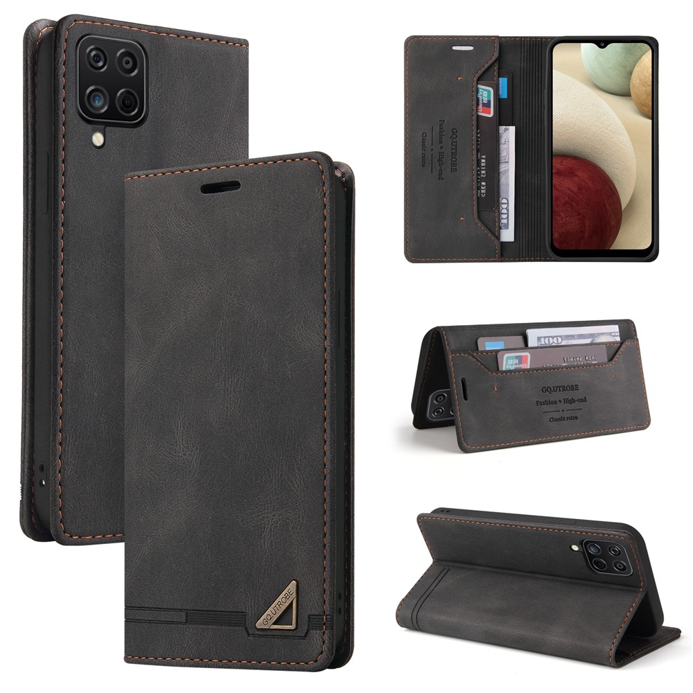 GQ.UTROBE Auto- absorbed Quality Leather Phone Shell Case with Anti-theft Swiping Design for Samsung Galaxy A12 - Black-10