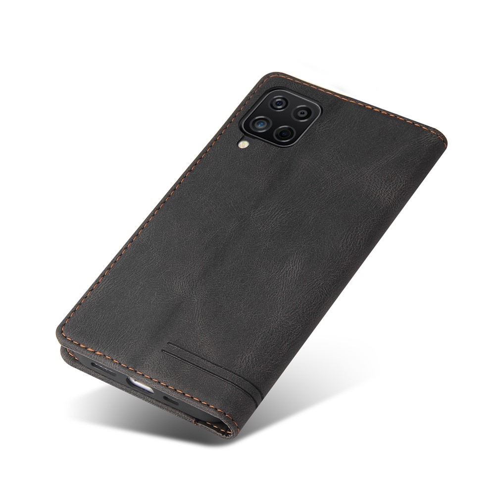 GQ.UTROBE Auto- absorbed Quality Leather Phone Shell Case with Anti-theft Swiping Design for Samsung Galaxy A12 - Black-6
