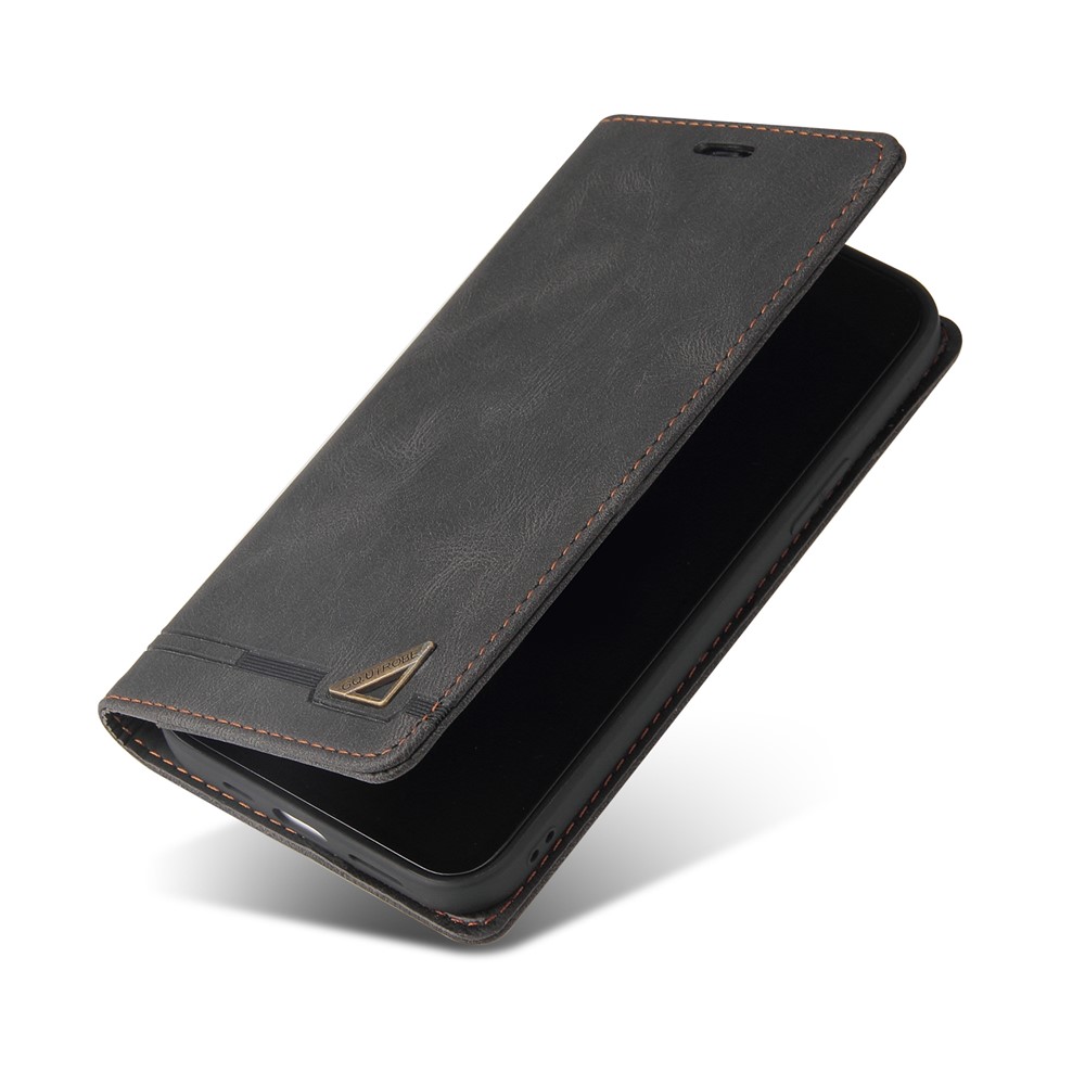 GQ.UTROBE Auto- absorbed Quality Leather Phone Shell Case with Anti-theft Swiping Design for Samsung Galaxy A12 - Black-7