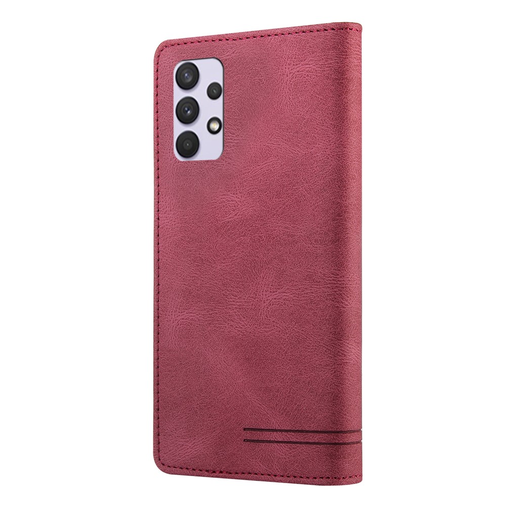 GQ.UTROBE Auto- absorbed Quality Leather Phone Shell Case with Anti-theft Swiping Design for Samsung Galaxy A32 4G - Wine Red-6