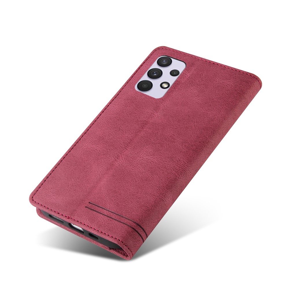 GQ.UTROBE Auto- absorbed Quality Leather Phone Shell Case with Anti-theft Swiping Design for Samsung Galaxy A32 4G - Wine Red-8